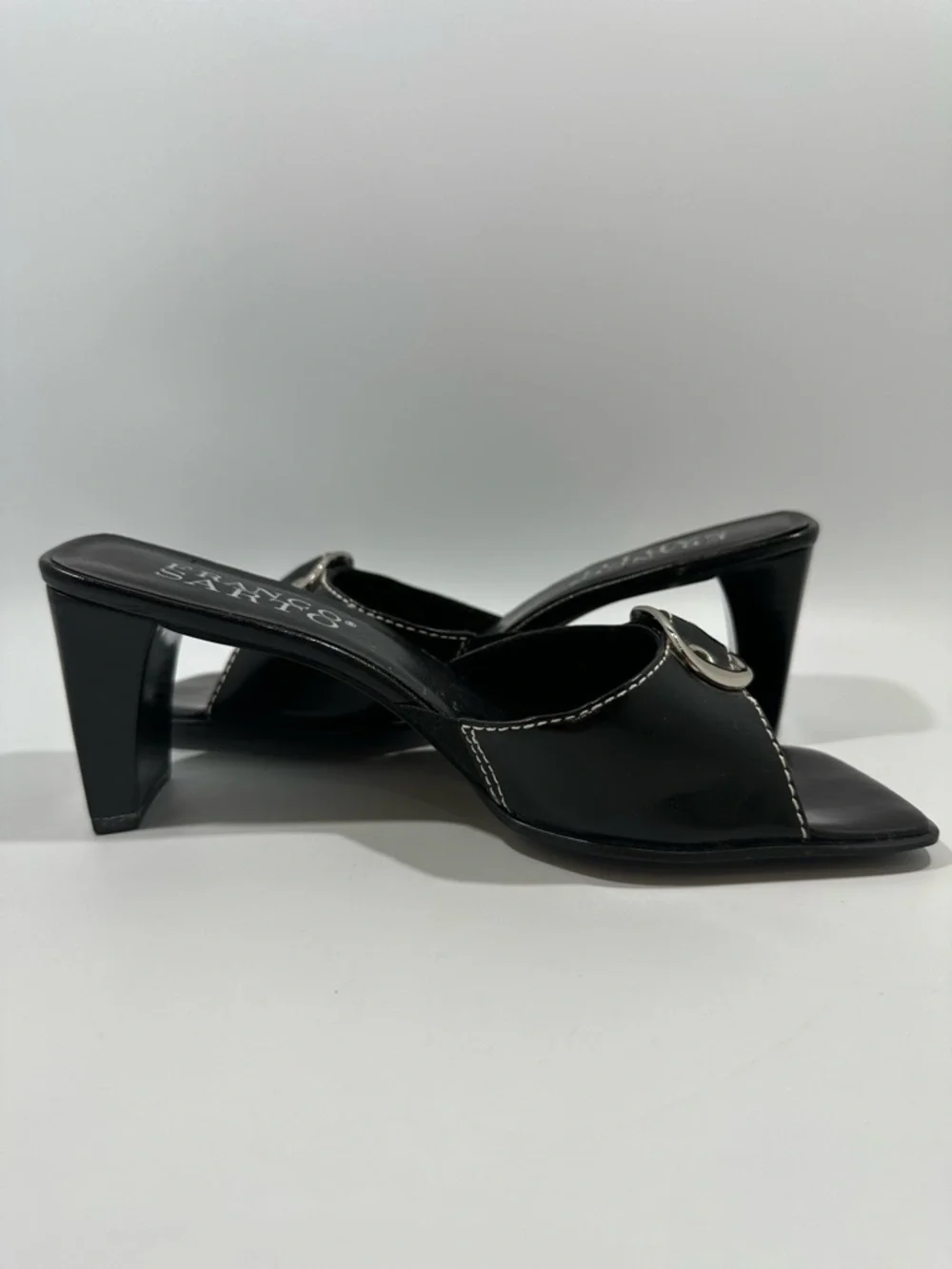 Vintage Y2K Franco Sarto Black Leather Buckle Detail Heels 7 Witchy Whimsigoth - Picture 3 of 11